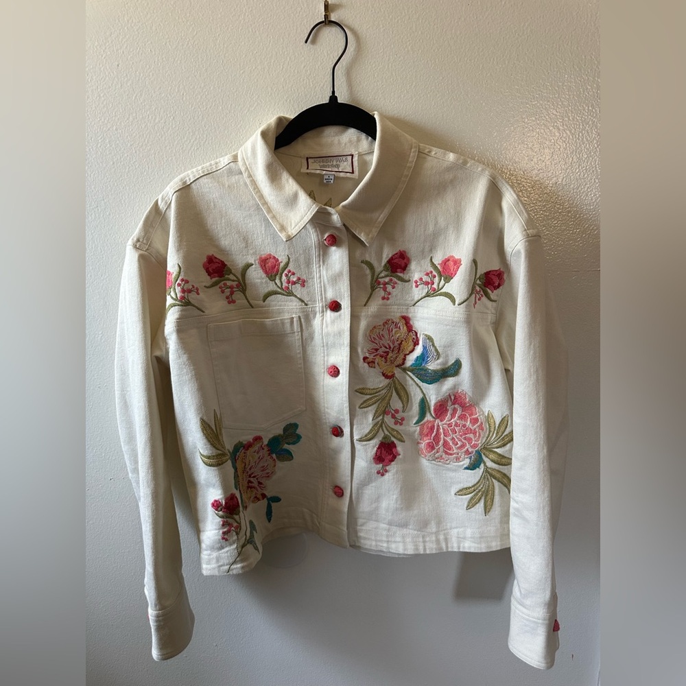 Johnny Was Cropped Embroidered Jean Jacket